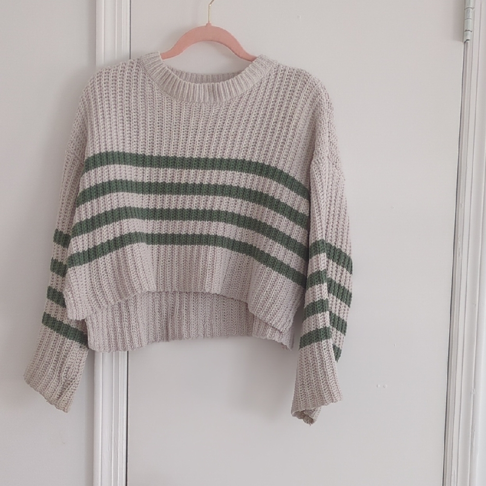 Striped Knit Sweater - Cream and Green